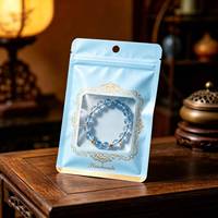 Sachets personnalisés en gros avec logo imprimé, roses, à fenêtre transparente, avec fermeture éclair, pour emballage plastique de bijoux et bracelets faits main