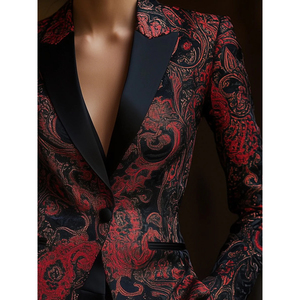 Cappotto da <span class=keywords><strong>Donna</strong></span> <span class=keywords><strong>in</strong></span> <span class=keywords><strong>Velluto</strong></span> Jacquard Viola-Nero Stile Retrò Autunnale Elegante con Motivo Barocco Imbottito Design Esclusivo con Bottoni - Product Image 4