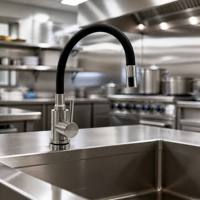 Robinet de cuisine en acier inoxydable, monocommande, bec pivotant à 360 degrés, montage sur comptoir, design moderne à arc haut
