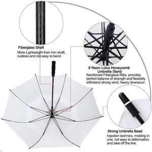 Paraguas de golf resistente y personalizado de 68 pulgadas, a prueba de viento, en color blanco puro, de doble capa. - Product Image 3