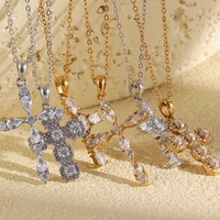 Collier de luxe en acier inoxydable plaqué or 18 carats avec pendentif croix en zircon, bijoux de mode les plus vendus en gros pour femmes