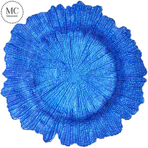 Assiettes de présentation dorées pour mariage <span class=keywords><strong>Assiette</strong></span> en <span class=keywords><strong>verre</strong></span> doré pour dîner Assiettes bleues pour mariage Set de vaisselle - Product Image 3