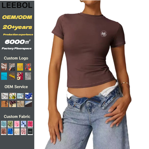 Maglietta Cropped Sexy da donna personalizzata all'ingrosso con strass in cotone 95% 5% in Spandex aderente maglietta da donna - Product Image 1