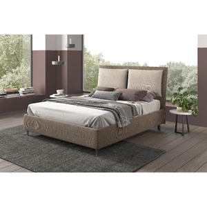 Lit double avec sommier en tissu marron et beige - Product Image 1