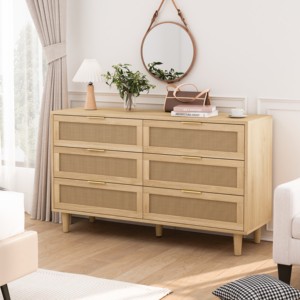 6-<b>Drawer</b> Modern Wood Storage Cabinet with White <b>Drawer</b> <b>Slides</b> Home Furniture for Bedroom and Living Room - Product Image 1