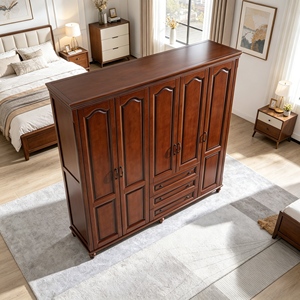 Oversized Storage 6 Door Solid Wood Wardrobe With 3 <b>Drawers</b> Retro <b>Walnut</b> Bedroom Clothes Closet Organizer Wardrobe - Product Image 6