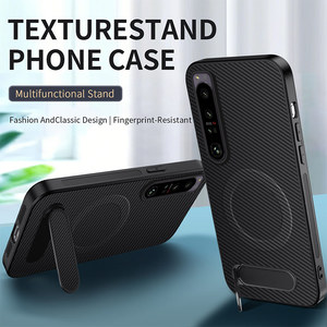 Étui arrière en cuir texturé fibre de carbone magnétique mat avec support pour <span class=keywords><strong>Sony</strong></span> <span class=keywords><strong>Xperia</strong></span> 1 <span class=keywords><strong>10</strong></span> VII VI III 5 <span class=keywords><strong>IV</strong></span> III II, compatible charge sans fil - Product Image 1