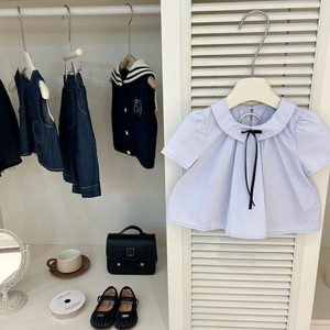 Tongxingyuan Girls Summer School Style Two Piece Set Cotton Chiffon Short Sleeve Shirt With Pleated Skirt For Children - Product Image 2