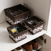 Panier de rangement mini rectangulaire moderne en rotin PE tressé, écologique, avec poignées, haute qualité, personnalisable pour cosmétiques et rangement domestique