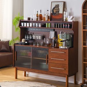 Buffet en bois massif <span class=keywords><strong>de</strong></span> style français, armoire <span class=keywords><strong>de</strong></span> rangement moderne avec tiroirs, élégante armoire buffet pour salon et salle à manger - Product Image 1