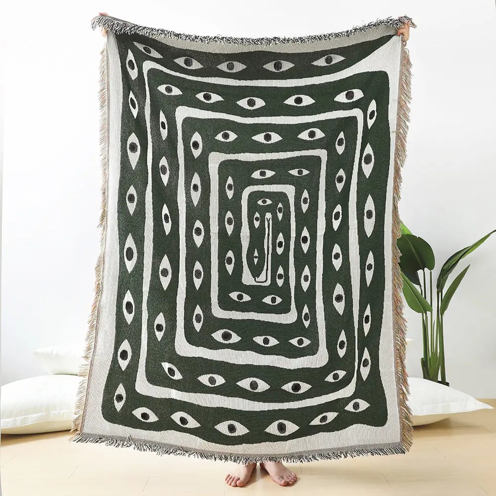 HOSHOM özel örme geometrik Logo kanepe battaniyesi Boho battaniye püskül ucuz fiyat ile
