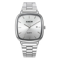 Reloj de Lujo para Hombre, de Acero Inoxidable, Moderno, Simple, Cuadrado, de Cuarzo, para Negocios y Uso Diario