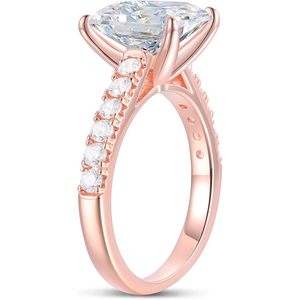 Anillo de Compromiso de Moissanita en Oro Rosa, Corte Asscher, Engaste Pavé, Estilo Clásico para Mujer - Product Image 3