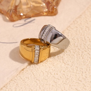 Dreamshow <span class=keywords><strong>Minimalist</strong></span> zirkon takı 18k altın kaplama yüzük kararmaz ücretsiz takı paslanmaz çelik moda takı yüzük - Product Image 1