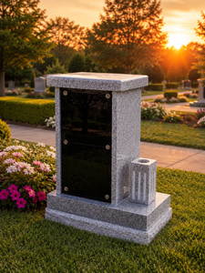 Lápida Moderna de Granito con Panel de Vidrio Negro y Soporte para Florero, Monumento Funerario de Estilo Americano Tradicional por Unionstone - Product Image 6