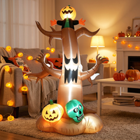 Décoration Gonflable d'Extérieur Grande Taille pour Halloween : Arbre Fantôme Effrayant avec Squelette, Citrouille et Épouvantail Lumineux
