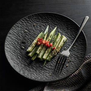 Plato de cena de <span class=keywords><strong>gres</strong></span> de porcelana con textura de <span class=keywords><strong>roca</strong></span> nórdica, vajilla redonda blanca y negra de 8 pulgadas y 10 pulgadas - Product Image 4