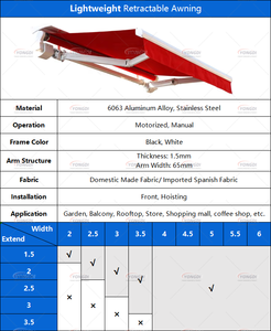 Aluminium 7M dapat diperpanjang sisi penuh kaset Manual kanopi ditarik putih jendela bermotor untuk balkon kanopi hujan - Product Image 5