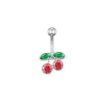 Anneau de nombril 14G en acier inoxydable 316L avec pendentif cerise mignon en zircon cubique, bijou de piercing pour nombril