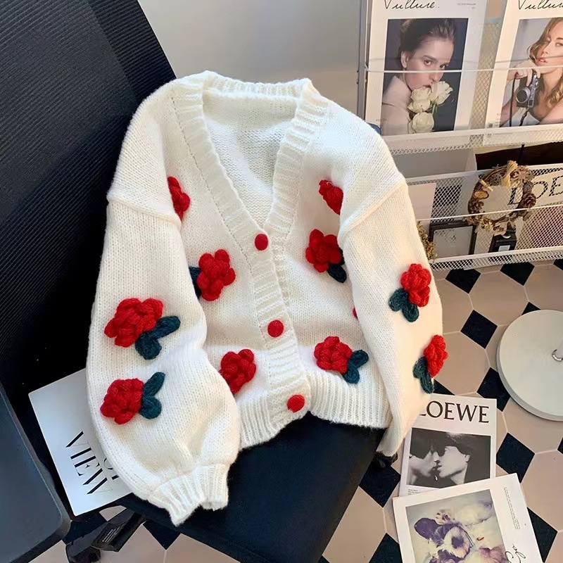 3D Flower Sweaters - Elegant Knitted Designs for Women