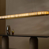 Lustre suspendu moderne, long, luxueux, classique, ovale, en cuivre et albâtre, avec hauteur réglable pour cuisine