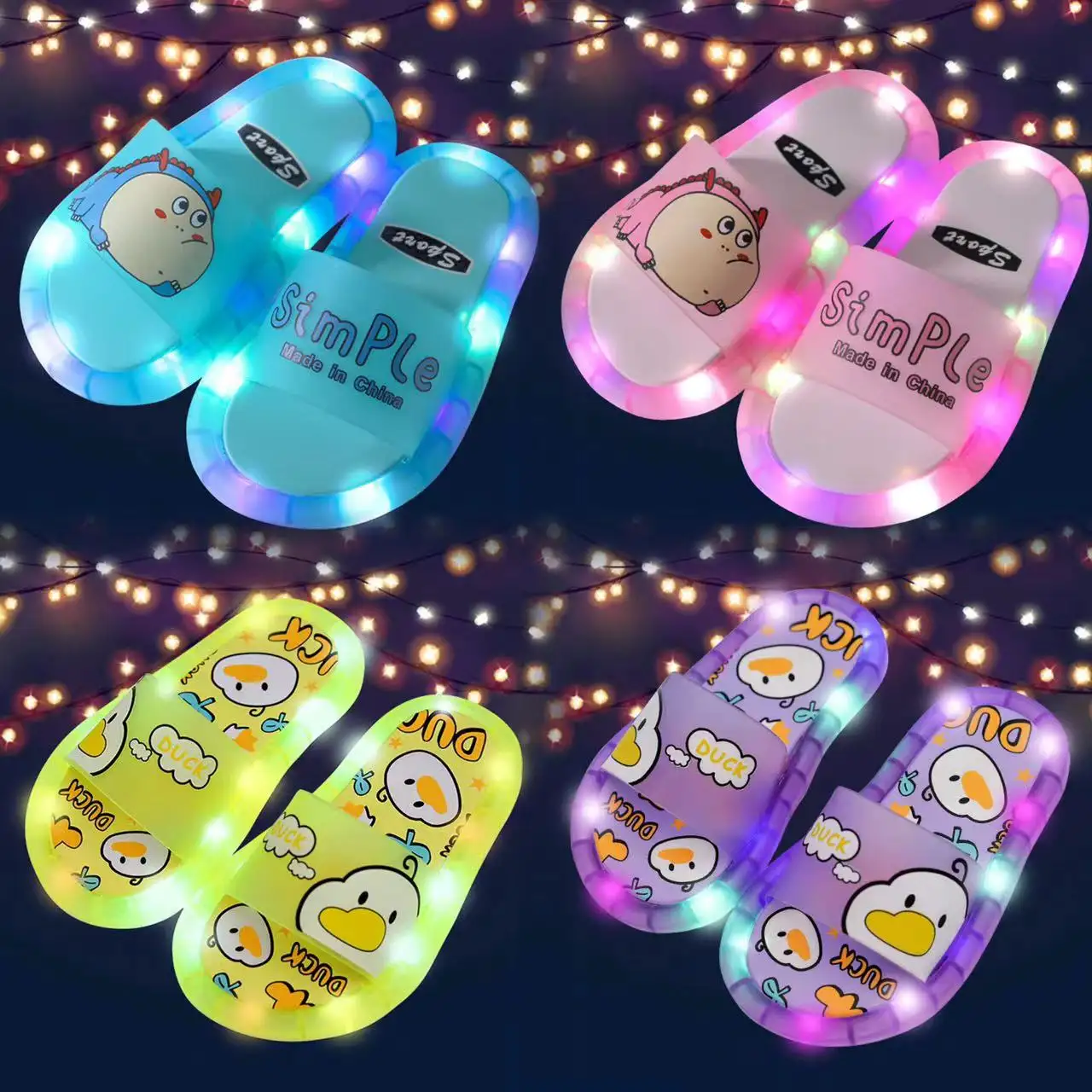 New Fashion Night Light Children's Flash Slippers Night Light Leisure Children's Beach Shoes Slippers for Boys and Girls