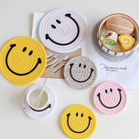 Dessous de verre créatif Happy Face en fil de coton Dessous de verre isolant thermique Dessous de plat rond