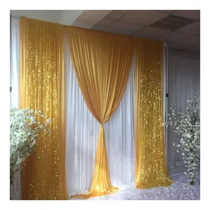 Freies Verschiffen Weiß Vorhang Mit Gold Eis Seide Pailletten Drapieren, Bereit Gemacht Hintergrund Hochzeit Party Dekoration/