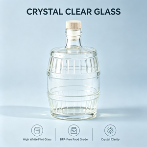 Botella <span class=keywords><strong>de</strong></span> Vidrio Retro <span class=keywords><strong>de</strong></span> 500 ml con Relieve <span class=keywords><strong>de</strong></span> Barril, Tapón <span class=keywords><strong>de</strong></span> Corcho, Logotipo Personalizado por Serigrafía/Grabado para Tequila, Bebidas y Regalos - Product Image 2