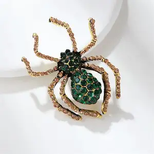 Bros kristal laba-laba hewan lucu perhiasan Halloween bros berlian laba-laba kreatif kepribadian Vintage untuk wanita