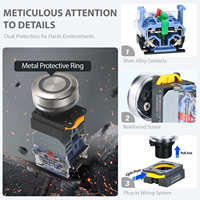 Interruptor de botón de encendido de plástico de ingeniería con anillo LED plano M30 10A para interruptores de botón de encendido universales