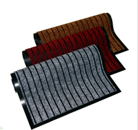 Paillasson moderne en polyester jacquard lavable à rayures avec support en PVC, motif de bienvenue pour usage domestique