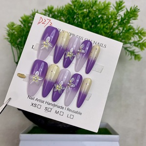 Newby almendra <span class=keywords><strong>uñas</strong></span> 3D hecho a mano diseño Floral <span class=keywords><strong>azul</strong></span> océano estilo desmontable <span class=keywords><strong>uñas</strong></span> arte conjunto hecho a mano dedos artificiales - Product Image 6