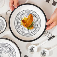 Service de vaisselle en céramique vintage noir à imprimé floral, assiettes, bols, plats de cuisson pour la maison, la cuisine, les mariages, les fêtes, les restaurants et l'usage quotidien