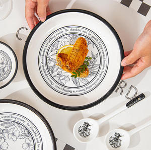 Juego de Vajilla de Cerámica con Estampado Floral Negro Vintage, <span class=keywords><strong>Platos</strong></span>, Tazones y Utensilios para Hornear para el Hogar, Cocina, Bodas, Fiestas, Restaurantes y Uso Diario - Product Image 5