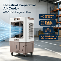 Refroidisseurs d'air évaporatifs portables à grand débit d'air de 6000 m³/h, ventilateur mobile sur pied pour atelier, garage, extérieur, espace commercial
