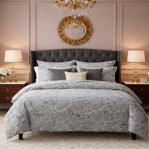 Soft Cotton Gray Floral Bedding Set Woven <b>Bed</b> Linen Breathable <b>Comfortable</b> Duvet Cover Set - Product Image 1