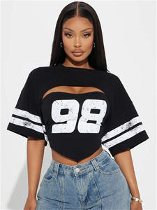 T-shirt con Stampa Grafica King Mcgreen Star Number 13, Top Corto Sexy con Taglio Irregolare per Donna, Abbigliamento Streetwear Femminile per Club - Product Image 5