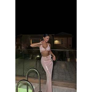 Vestido de Fiesta Formal Sencillo Rosa Palo con Detalle de Ventana, Talla XL, Corte Imperio, Poliéster, Largo hasta el Suelo, Decoración Floral - Product Image 3