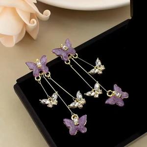 Boucles d'oreilles à pampilles papillon violettes pour femmes, élégantes boucles d'oreilles longues pendantes, bijoux de mode, cadeau de fête - Product Image 5
