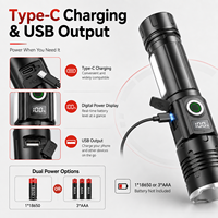 Lampe torche tactique LED rechargeable 30W en alliage d'aluminium, étanche IP65, zoomable, avec lumière latérale COB, affichage numérique de la puissance, magnétique