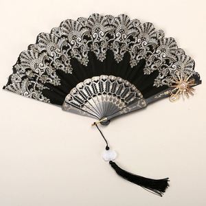 Abanico de mano de encaje colorido QM, abanico de plástico con encaje, regalos personalizados para bodas, abanicos de mano para mujer con dorado en relieve - Product Image 4