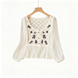 Blusa Sexy de Manga Larga con Bordado de Mariposas y Diseño Bohemio de Ganchillo Calado <span class=keywords><strong>en</strong></span> Chifón <span class=keywords><strong>para</strong></span> Mujer, Nueva Colección 2026 - Product Image 1