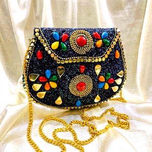 Best Design Ladies' <b>Summer</b> Beach Metal <b>Handbag</b>/Clutch Purse Quality Indian Handicrafts Beading Multi Color 22cm Diameter Cover - Product Image 1