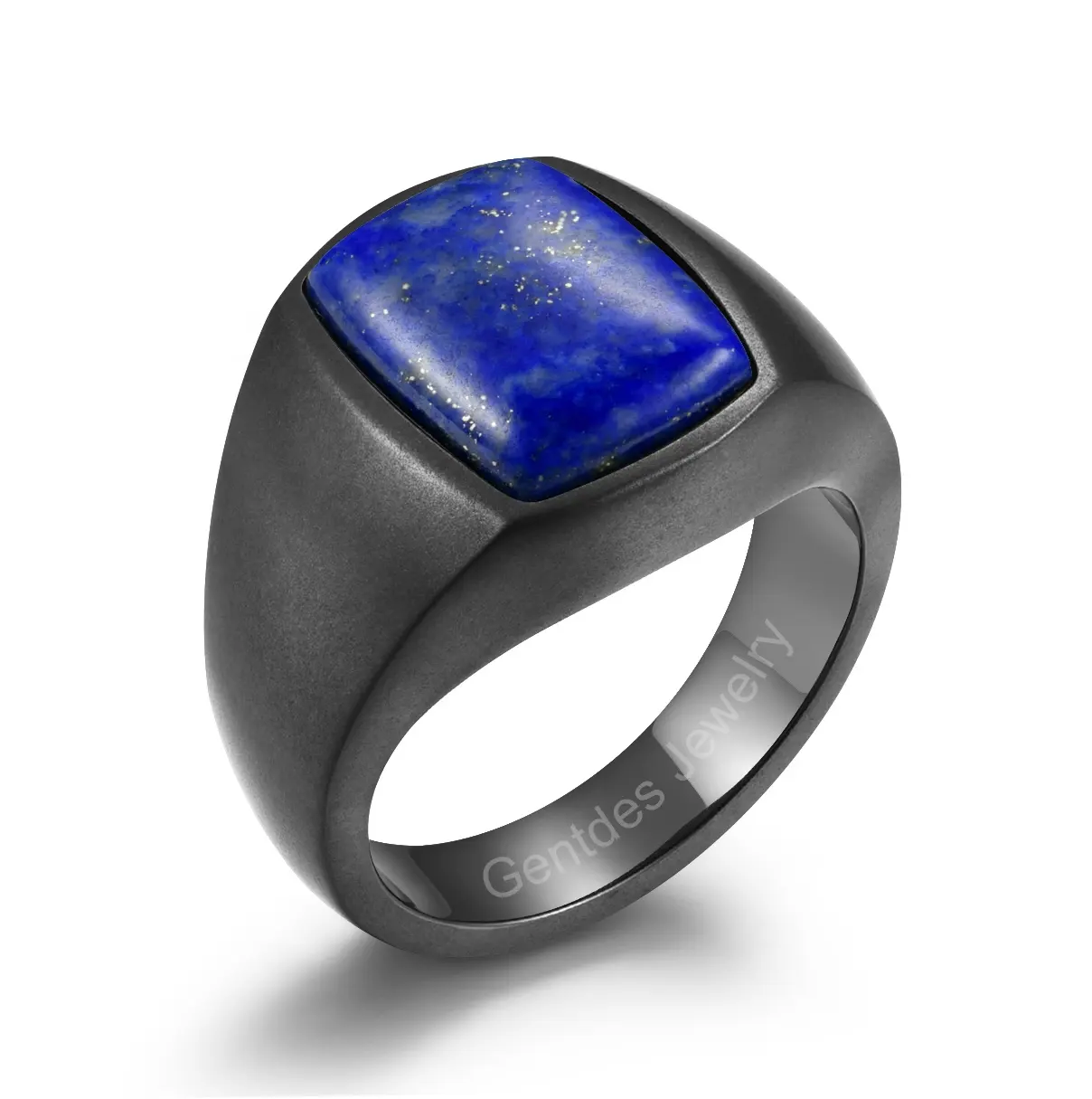 Gentdes Schmuck Edelstahl Herren graviert Siegel Ring individuelle Briefmarke Ring Inlay Lapis Stein feiner Schmuck für Dad Herren Geschenke