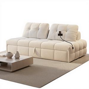 Sofá <span class=keywords><strong>Cama</strong></span> Estilo Crema, Sillón Individual <span class=keywords><strong>Plegable</strong></span>, Sofá <span class=keywords><strong>Puff</strong></span> de Lana de Cordero para Personas Perezosas, Sofá de Metal para Sala de Estar de Apartamentos Pequeños - Product Image 2