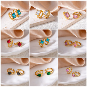 Boucles <span class=keywords><strong>d</strong></span>'oreilles créoles de style européen rétro avec émeraude et diamants, ornées de pierres carrées en zircon cubique - Product Image 4