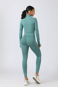 Bestseller 3-teiliges nahtloses Yoga-Set für Damen mit hoch taillierten Leggings, <span class=keywords><strong>Sport</strong></span>-BH und Reißverschlussjacke - Product Image 5