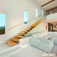Escalier en bois composite à poutre simple, construction modulaire, hauteur personnalisée, balustrade intérieure, projet de villa