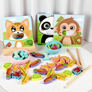 Jeu d'alimentation pour animaux Montessori Aliments assortis Puzzle Baguettes Cuillère Formation <span class=keywords><strong>Apprentissage</strong></span> Jouets éducatifs pour enfants Garçons Filles - Product Image 1